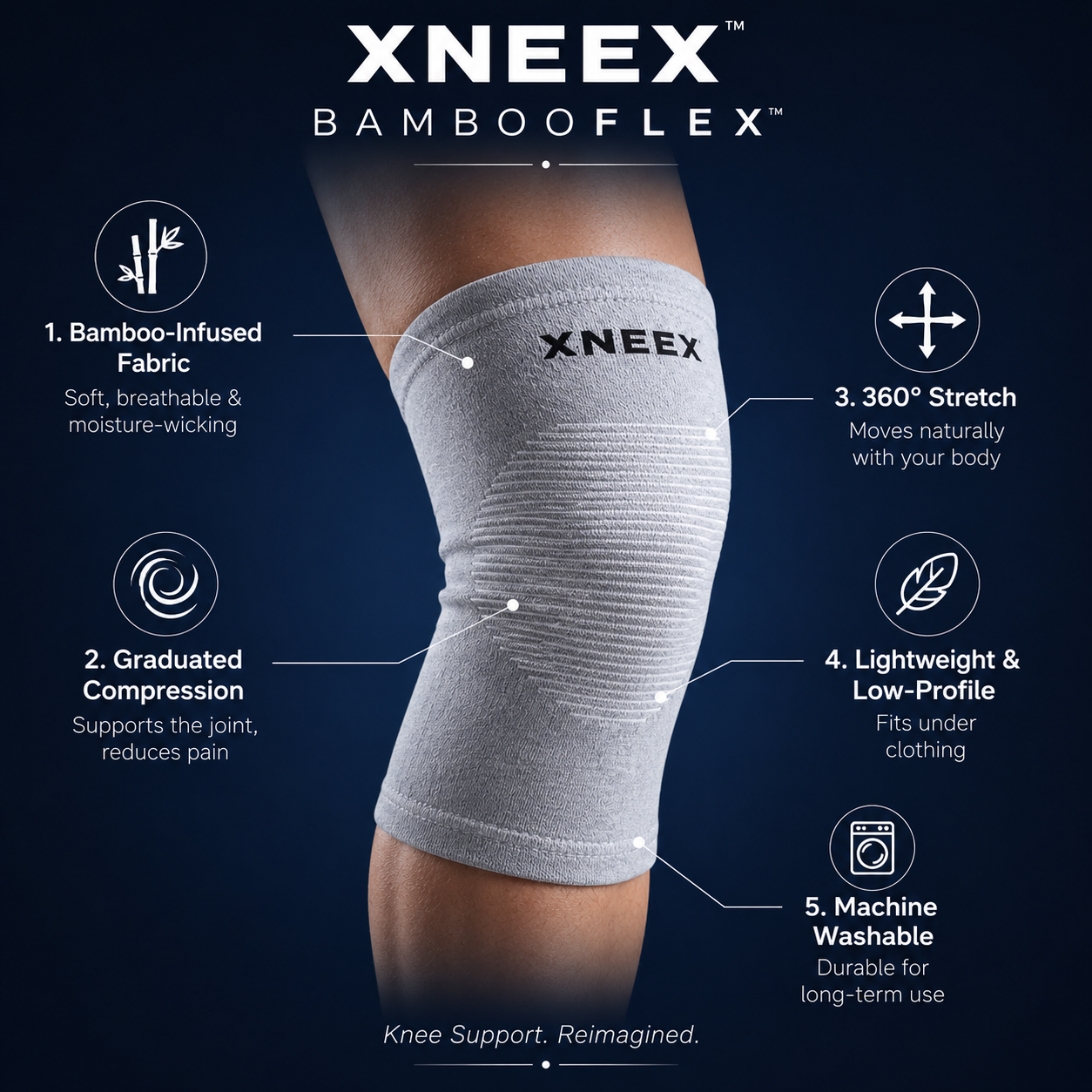 XNEEX BambooFlex™ – שרוול ברך מבמבוק, זוג