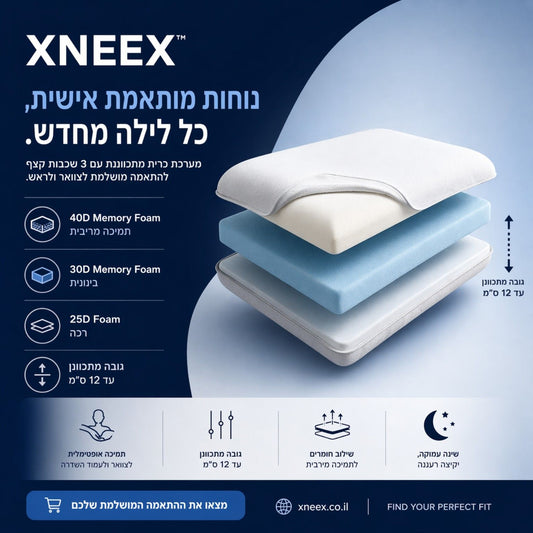 🟦 XNEEX™ SmartSleep Pillow הכרית המתכווננת