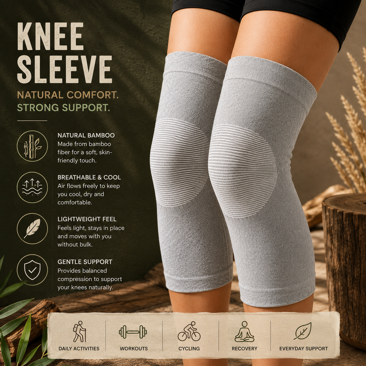 BambooFlex Knee Sleeve worn during activity – lightweight knee pain relief and joint support