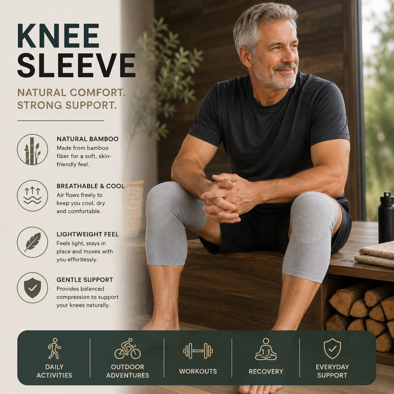XNEEX BambooFlex knee sleeve detail – soft bamboo fabric with 360 degree stretch and support